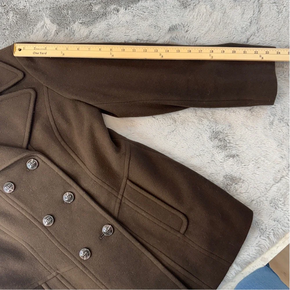 Anne Klein Womens Brown Wool Blend Double Breasted Pea Coat‎ Jacket Size L
